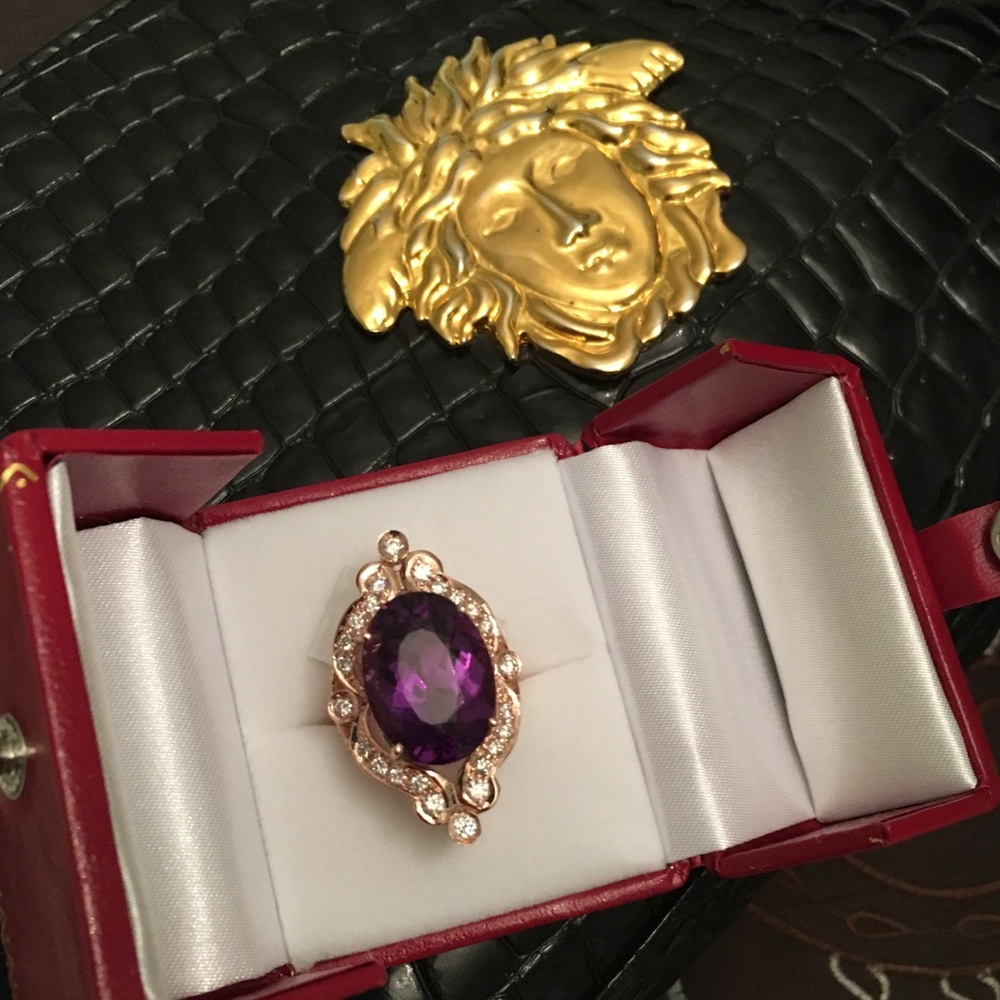 Amethyst and Diamond Luxury Cocktail Ring